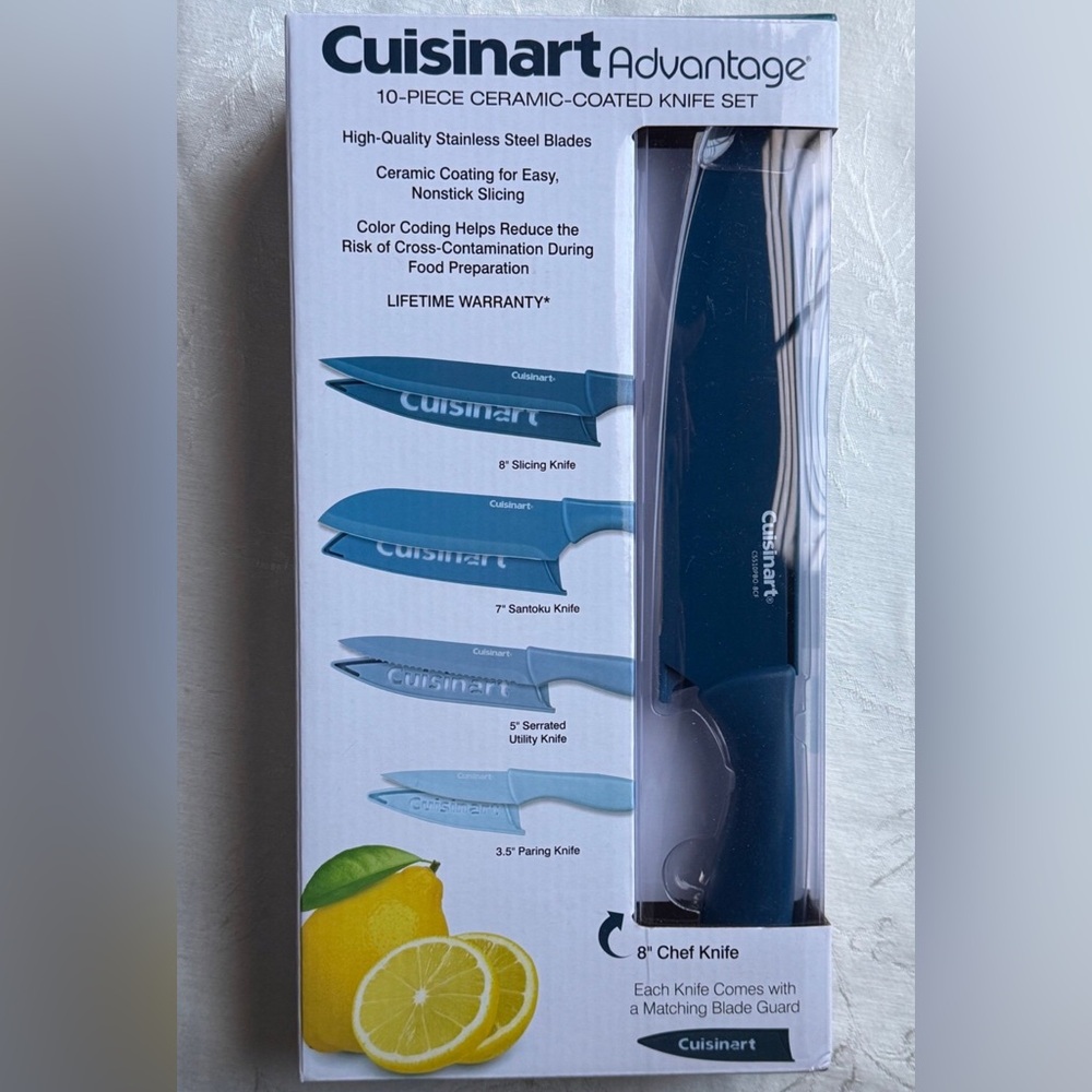 Cuisinart 10pc Blue Ceramic Coated Kitchen Knife Set - Assorted Blue Tones